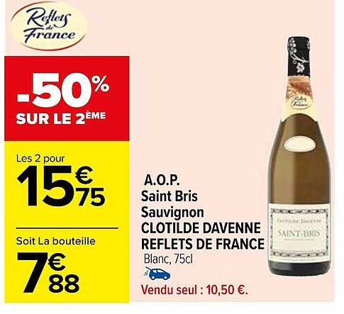 a.o.p. saint bris sauvignon clotilde davenne reflets de france