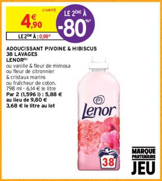 adoucissant pivoine & hibiscus 38 lavages lenor