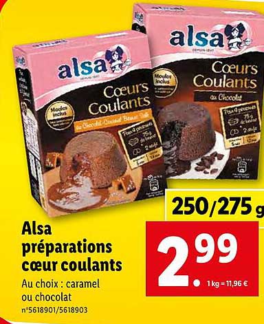 alsa préparations cœur coulants