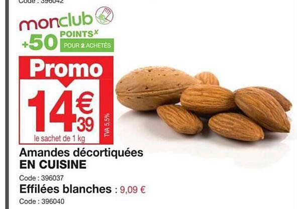 amandes décortiquées en cuisine, effilées blanches