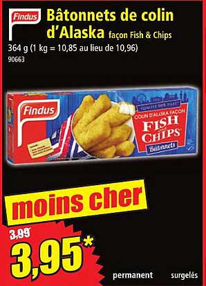 bâtonnets de colin d'alaska façon fish & chips findus