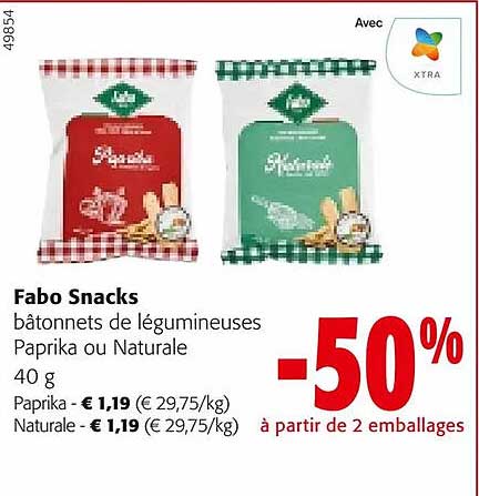 bâtonnets de légumineuses paprika ou naturale fabo snacks