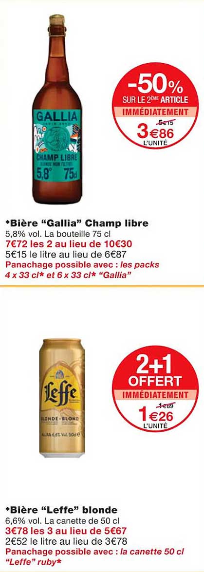 bière "gallia" champ libre bière "leffe" blonde