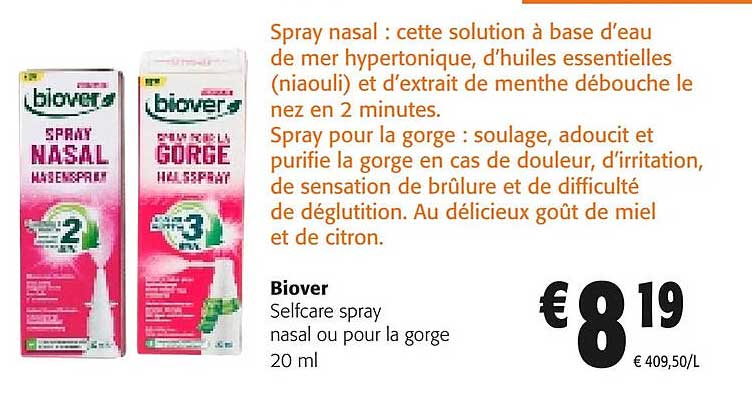 biover selfcare spray nasal ou pour la gorge 20 ml