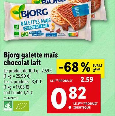 Bjorg Galette Maïs Chocolat Lait