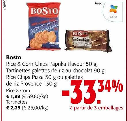 bosto rice & corn chips paprika flavour, tartinettes galettes de riz au chocolat, rice chips pizza ou galettes de riz provence