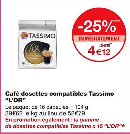 café dosettes compatibles tassimo "l'or"