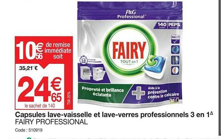 capsules lave-vaisselle et lave-verres professionnels 3 en 1 fairy professional