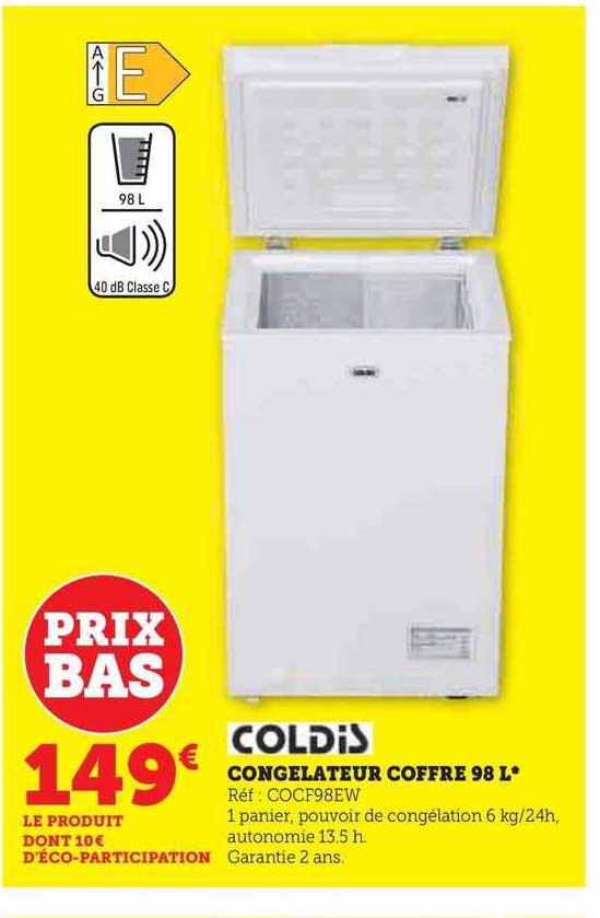 congélateur coffre 98 l coldis