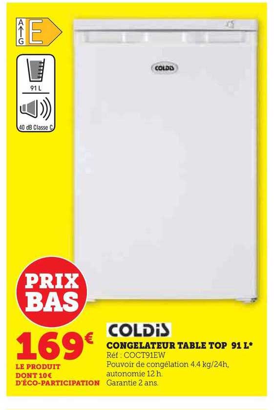 congélateur table top 91 l coldis