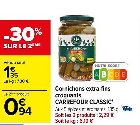 cornichons extra-fins croquants carrefour classic'