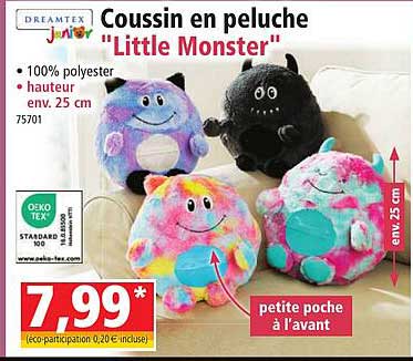 coussin en peluche "little monster" dreamtex junior