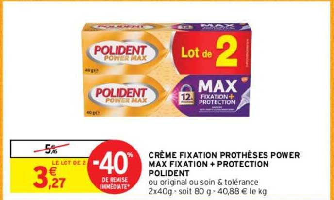 crème fixation prothèses power max fixation + protection polident