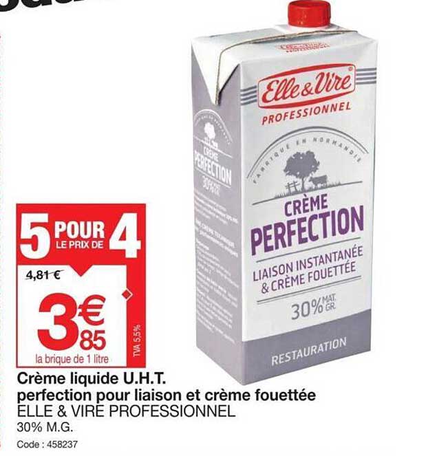 crème liquide u.h.t. perfection pour liaison et crème fouettée elle & vire professionnel