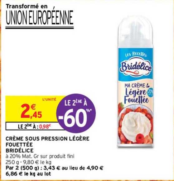 crème sous pression légère fouettée bridélice