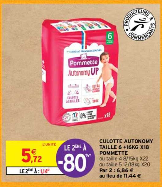 culotte autonomy taille 6 + 16 kg x18 pommette