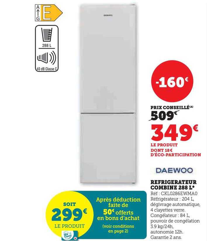 Daewoo Refrigerateur Combine 288l