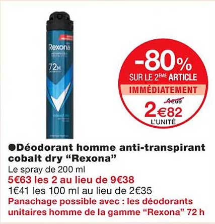 déodorant homme anti-transpirant cobalt dry "rexona"