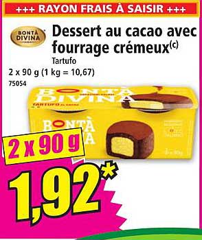 dessert au cacao avec fourrage crémeux bontà divina