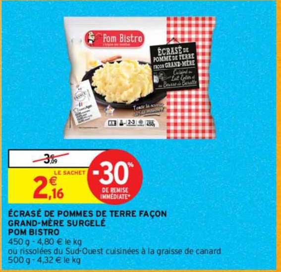 écrasé de pommes de terre façon grand-mère surgelé pom bistro