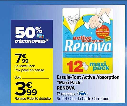 essuie-tout active absorption "maxi pack" renova