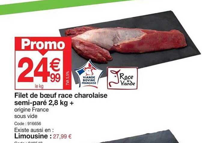 filet de boeuf race charolaise semi-paré 2,8 kg + | limousine