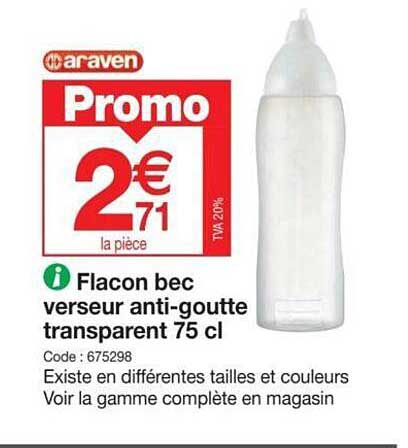 flacon bec verseur anti-goutte transparent 75 cl
