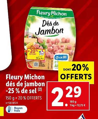 fleury michon dés de jambon -25% de sel