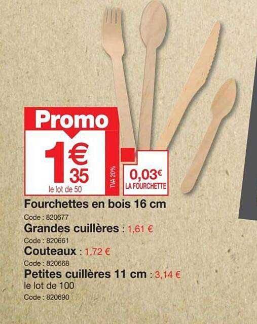 fourchettes en bois 16 cm, grandes cuillères, couteaux, petites cuillères 11 cm