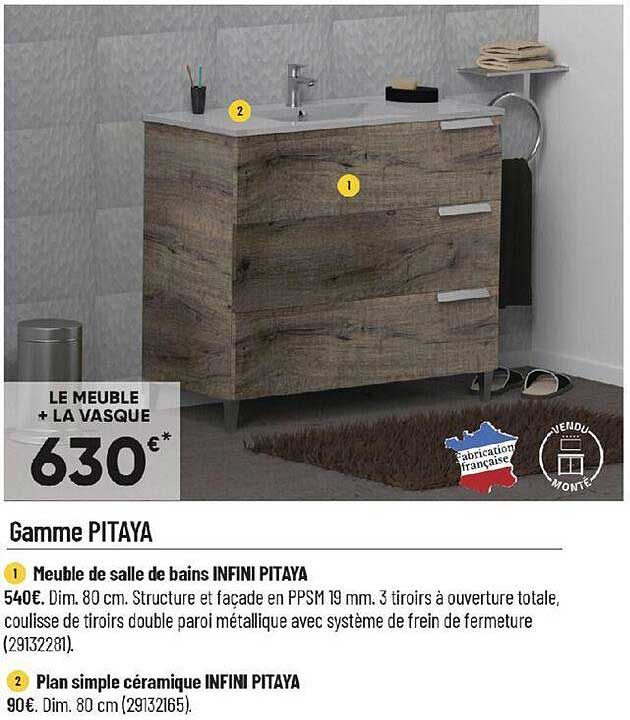 gamme pitaya : meuble de salle de bain infini pitaya, plan simple céramique pitaya