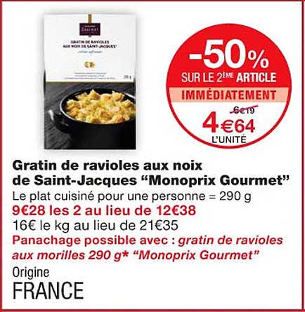 gratin de ravioles aux noix de saint-jacques "monoprix gourmet"