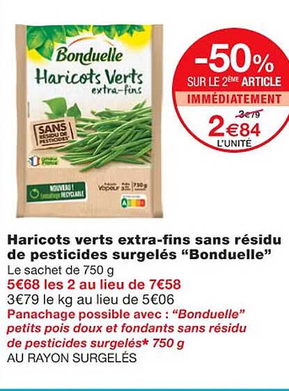 haricots verts extra-fins sans résidu de pesticides surgelés "bonduelle"