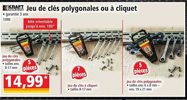 jeu de clés polygonales ou à cliquet kraft werkzeuge