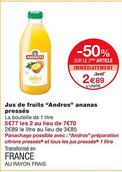 jus de fruits "andros" ananas pressés