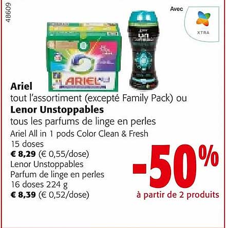 l'assortiment ariel ou les parfums de linge en perles lenor unstoppables