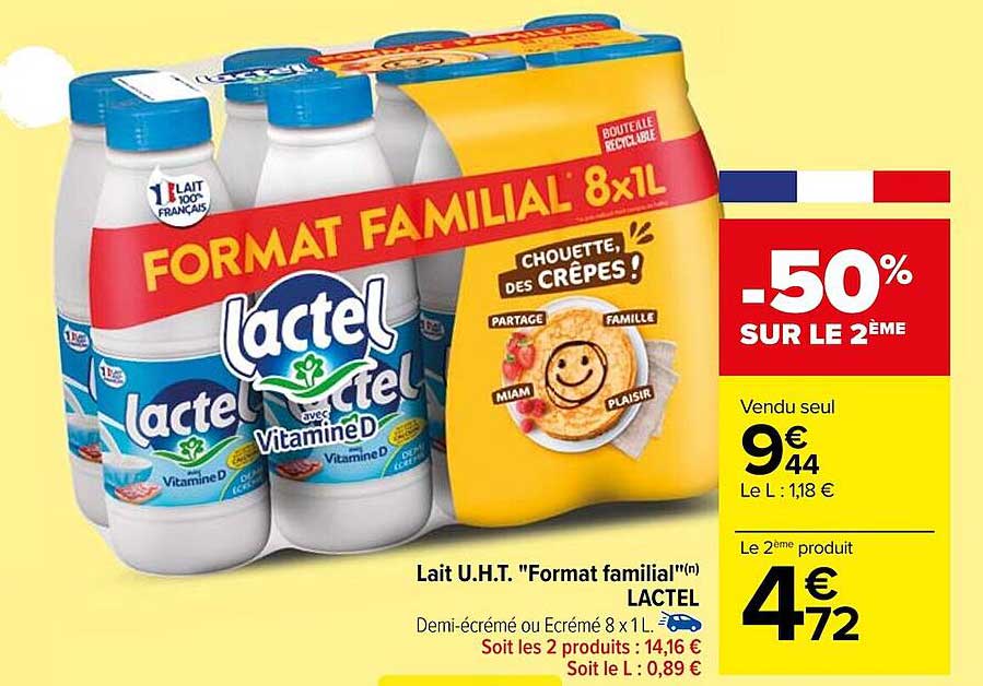 lait u.h.t. "format familial" lactel