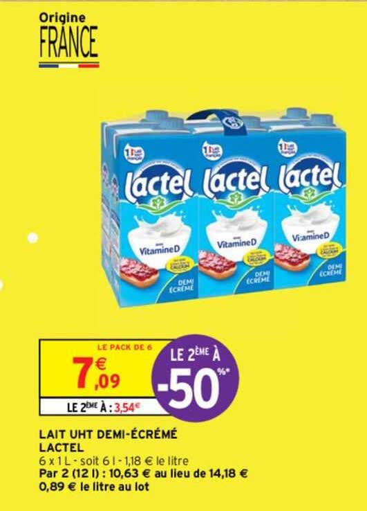 lait uht demi-écrémé lactel