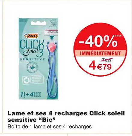 lame et sec 4 recharges click soleil sensitive "bic"