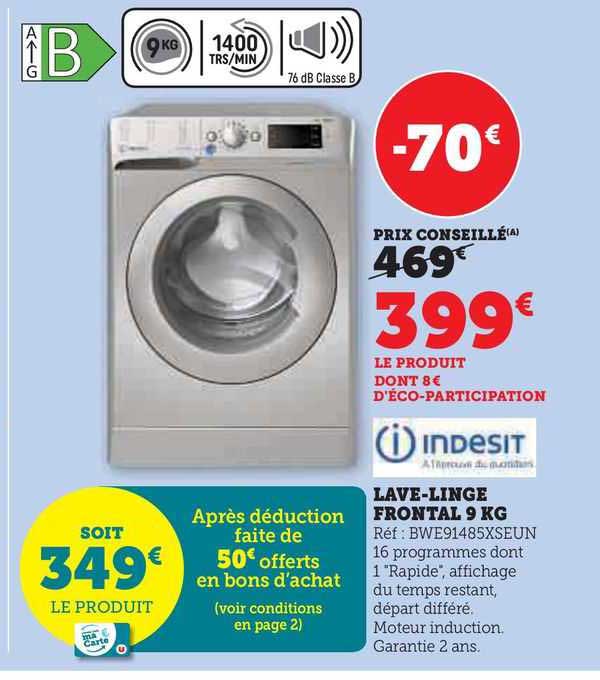 lave-linge frontal 9 kg indesit