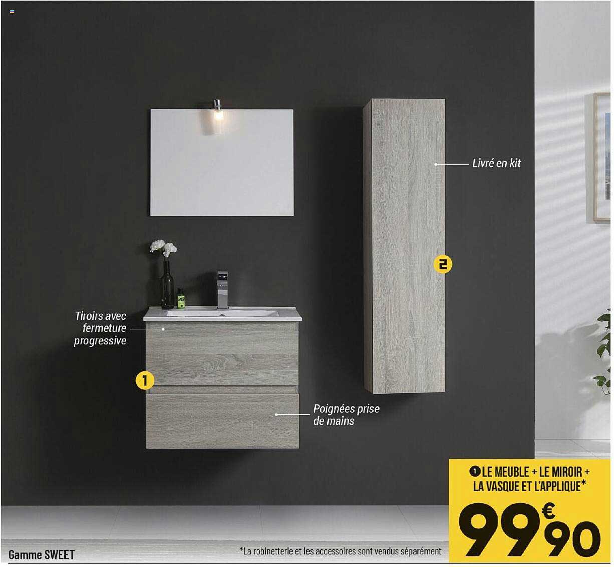 le meuble + le miroir + la vasque et l'applique