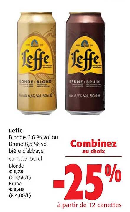 Leffe Blonde 6,6% Vol Ou Brune 6,5% Vol Bière D'abbaye