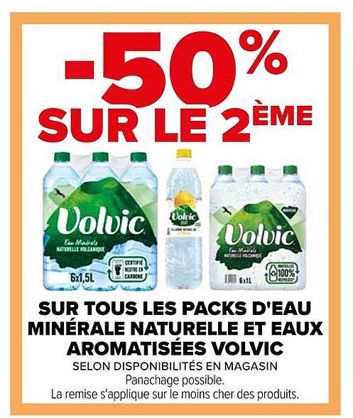 les packs d'eau minérale naturelle et eaux aromatisées volvic