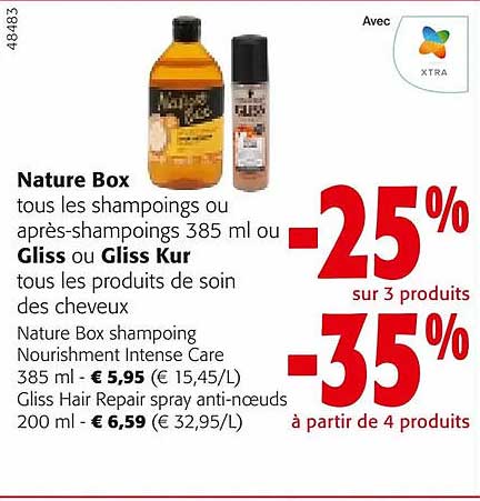 les shampoings ou après-shampoings 385 ml nature box ou les produits de soin des cheveux gliss ou gliss kur