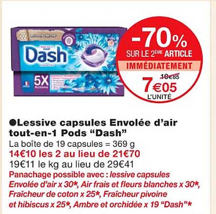 lessive capsules envolée d'air tout-en-1 pods "dash"
