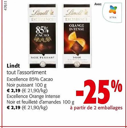 lindt tout l'assortiment excellence 85% cacao noir puissant