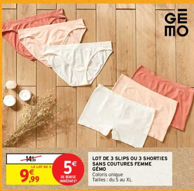 lot de 3 slips ou 3 shorties sans coutures femme gémo
