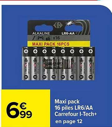 maxi pack 16 piles lr6/aa carrefour i-tech+