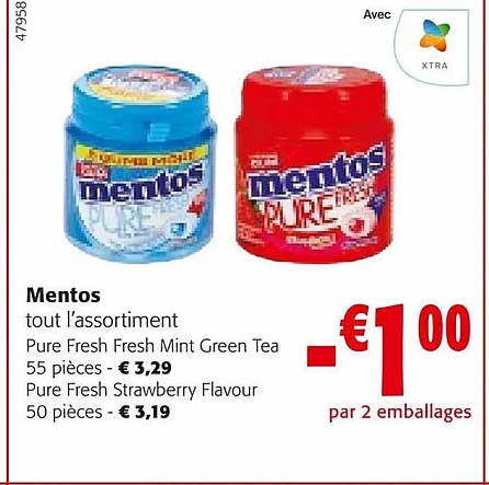 mentos tout l'assortiment pure fresh fresh mint green tea