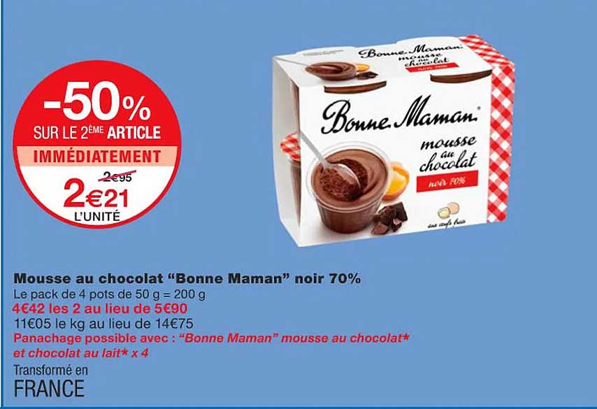 mousse au chocolat "bonne maman" noir 70%