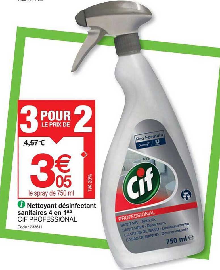 nettoyant désinfectant sanitaires 4 en 1 cif professional
